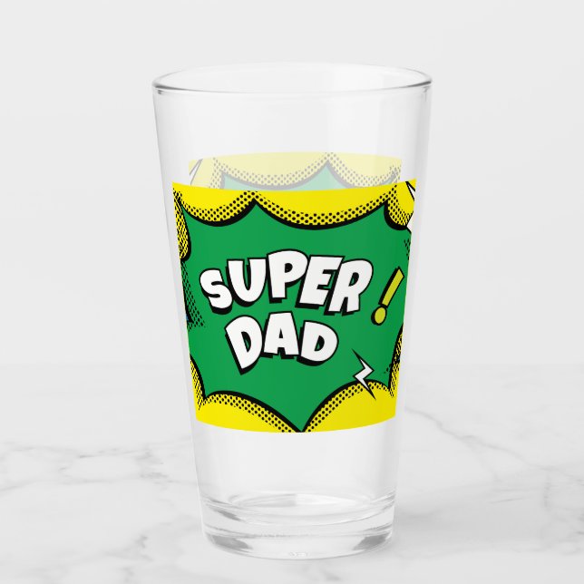 “Super Dad” Colourful Comic Book Pop Art  Glass (Front)