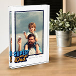Super Dad Comic Book Photo Gift For Dad Keepsake<br><div class="desc">Show your amazing super dad just how wonderful and super he is with our custom "Super Dad" photo block. The design features "Super Dad" designed in a fun stylish comic book style typographic design in navy blue, light blue and yellow with halftone comic book pattern design. Customize with your own...</div>