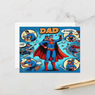 Super Dad comic book-style Holiday Postcard