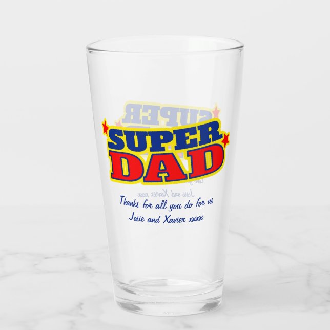 Super Dad custom message red blue yellow graphic Glass (Back)