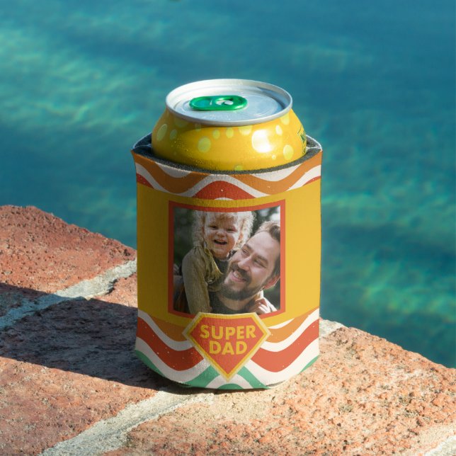 Super Dad custom photo with retro waves Can Cooler (In Situ Pool)