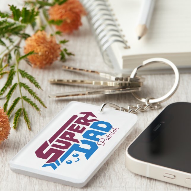 Super Dad Gamer Gift – Cute Retro Keychain (Front Right)
