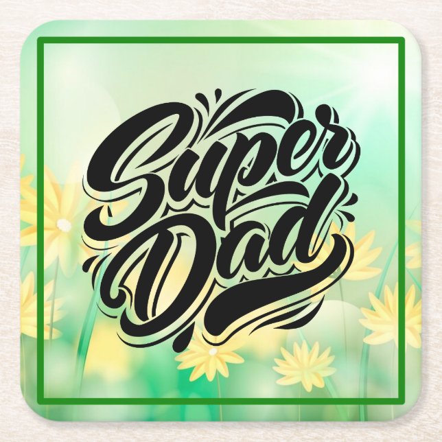 Super Dad Hero Typography Design-67888 Square Paper Coaster (Front)