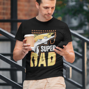 Super Dad Modern Yellow Fish Fishermen Dad T-Shirt
