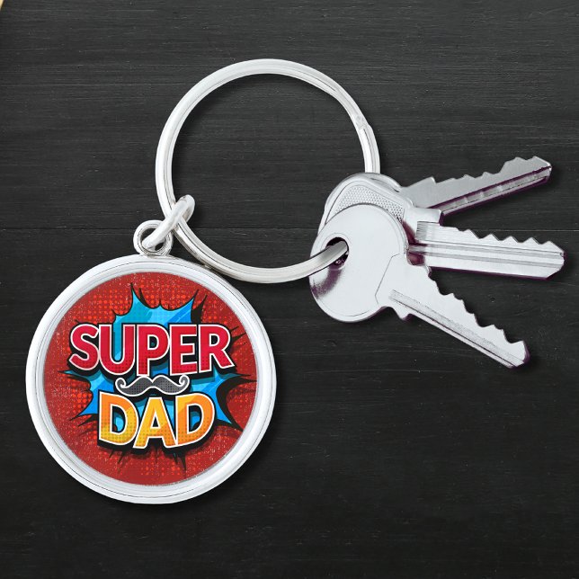 Super Dad Moustache Modern Grunge Keychain (Creator Uploaded)