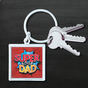 Super Dad Moustache Modern Grunge Keychain
