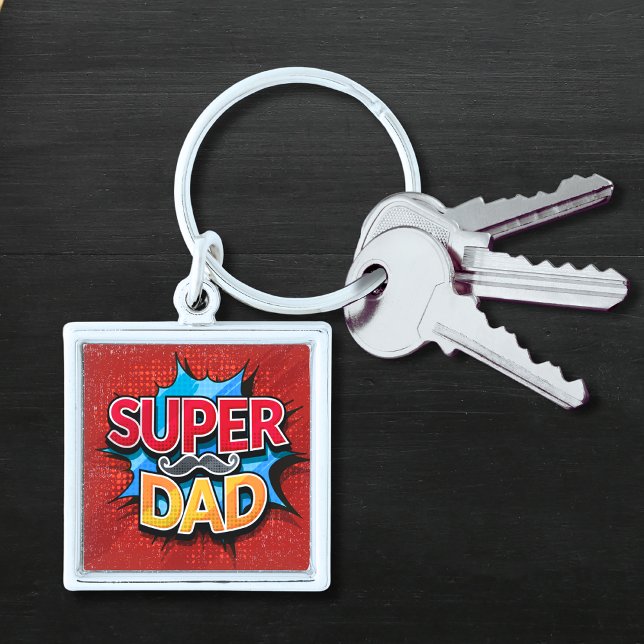 Super Dad Moustache Modern Grunge Keychain (Creator Uploaded)