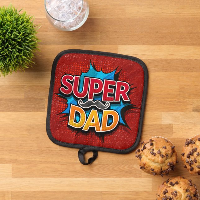 Super Dad Moustache Modern Grunge Pot Holder (Top Down)