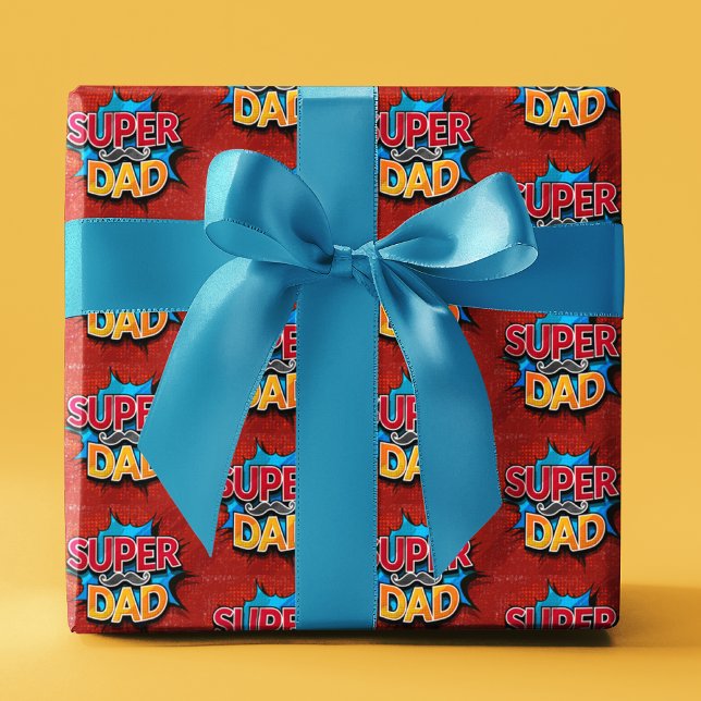 Super Dad Moustache Modern Grunge Wrapping Paper (Creator Uploaded)