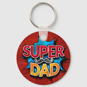 Super Dad Moustache Retro Comic Grunge Keychain