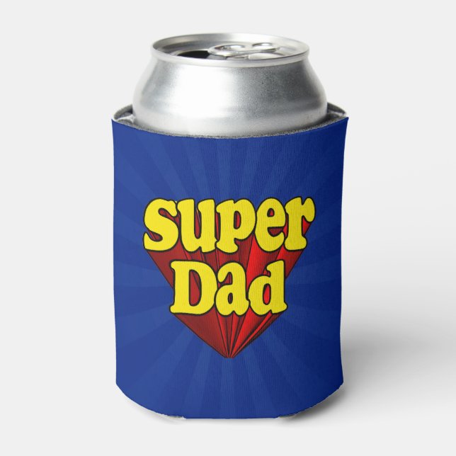Super Dad Red Yellow Blue Father's Day Superhero Can Cooler (Can Front)