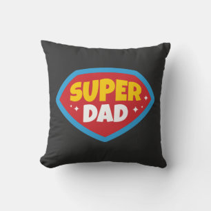 Super Dad Retro Superhero Badge Throw Pillow