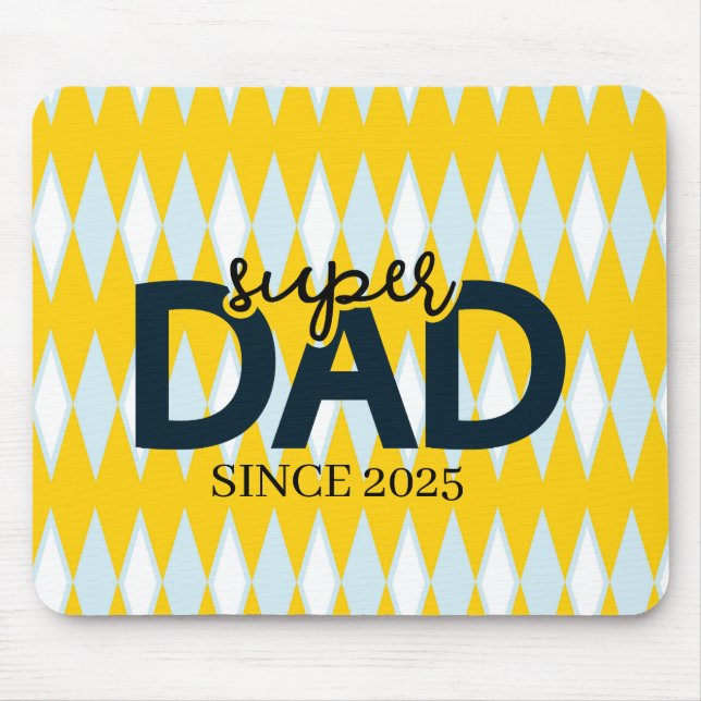 Super Dad Since Year Yelow Argyle Pattern Mouse Pad (Front)