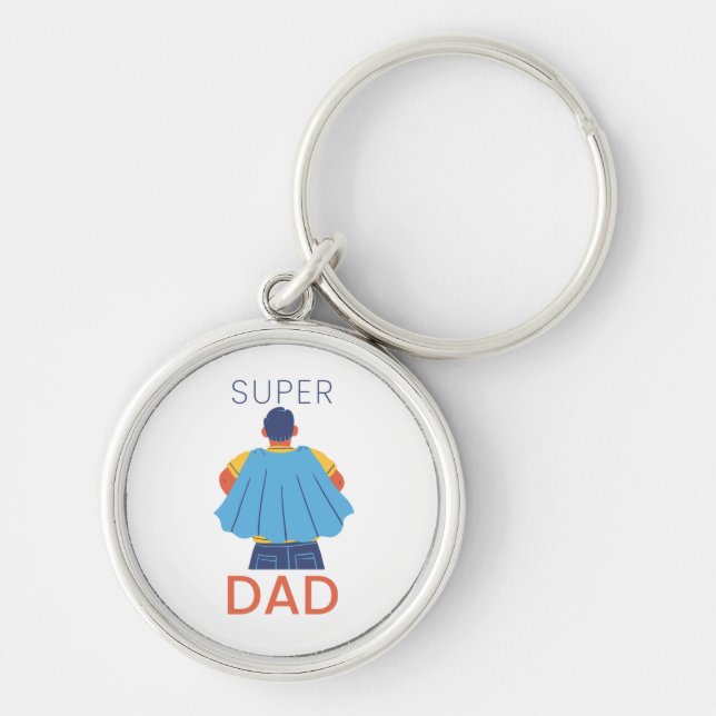 Super Dad Superhero Cape Round Keychain (Front)