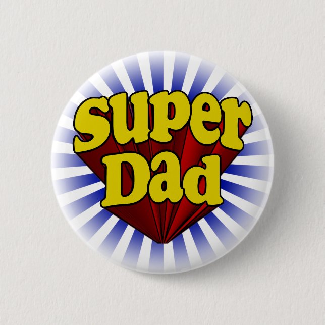 Super Dad, Superhero Red/Yellow/Blue 2 Inch Round Button (Front)