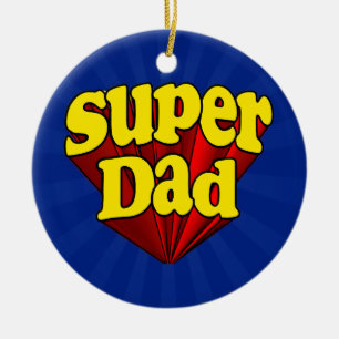 Super Dad, Superhero Red/Yellow/Blue Father's Day Ceramic Ornament