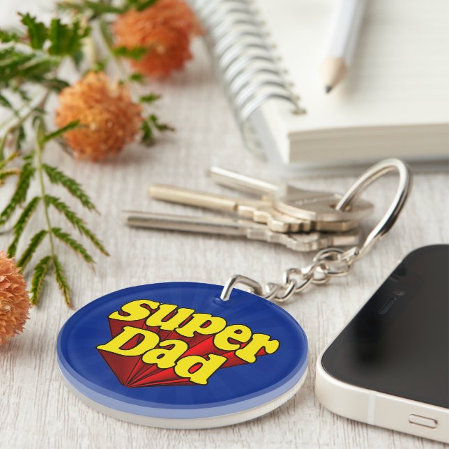 Super Dad, Superhero Red/Yellow/Blue Father's Day Keychain (Front Right)