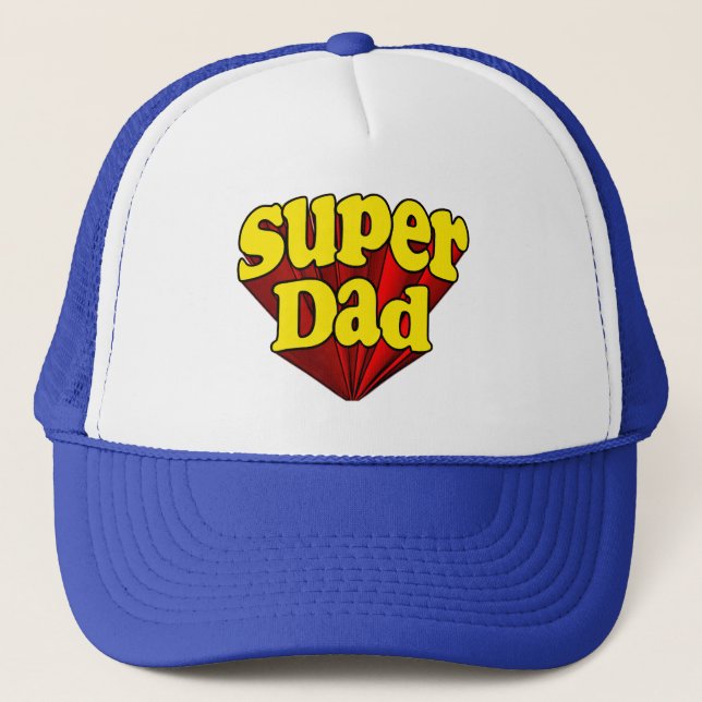 Super Dad, Superhero Red/Yellow/Blue Father's Day Trucker Hat (Front)