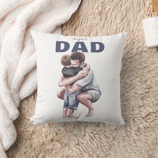 Super Dad Watercolor Design Throw Pillow (Blanket)