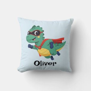 Super Dino Hero – Cute Flying T-Rex with Cape Throw Pillow