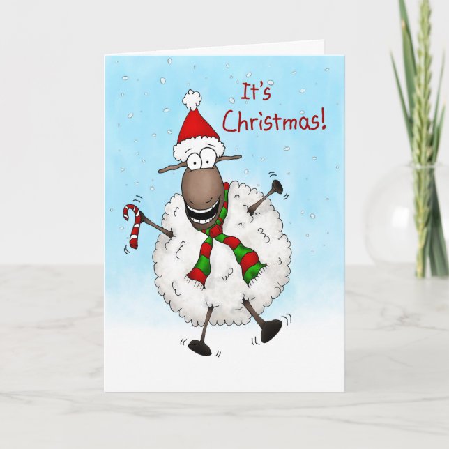 Super Excited It's Christmas Sheep Holiday Card (Front)