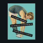 Super Flexible Funny Vintage Postcard<br><div class="desc">Vintage Image of a woman doing yoga,  stretching,  touching her toes in vintage workout outfit with funny saying - I'm super flexible as long as everything is exactly how I want it.</div>