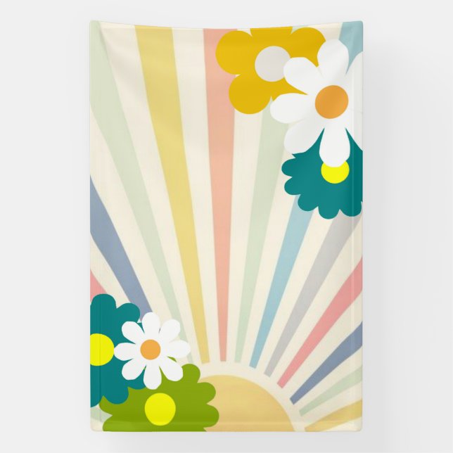 Super, floral, rétro, hippie, boho, bannière (Verticale)