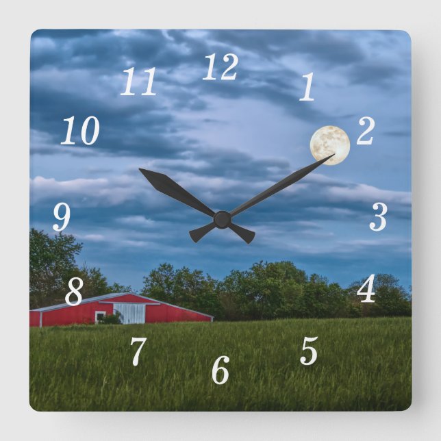 Super Flower Moon Over A Barn Wall Clock (Front)