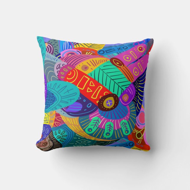 Super Fun & Colourful Abstract Design Throw Pillow (Front)