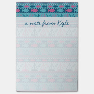 Super Fun Fish And Sailboat Pattern   Add Your Nam Post-it Notes