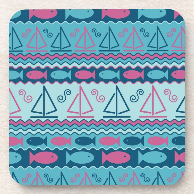 Super Fun Fish And Sailboat Pattern Coaster (Front)