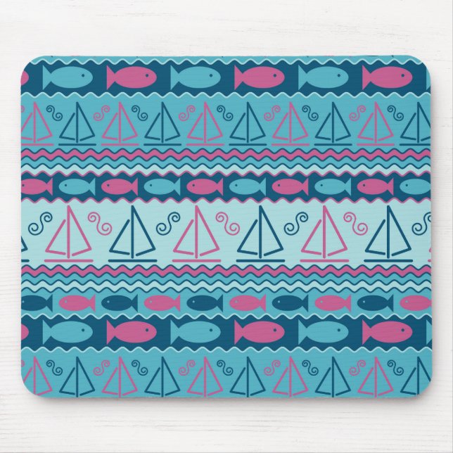 Super Fun Fish And Sailboat Pattern Mouse Pad (Front)
