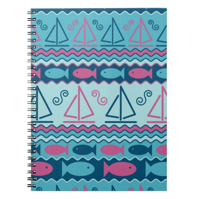 Super Fun Fish And Sailboat Pattern Notebook (Front)