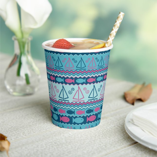 Super Fun Fish And Sailboat Pattern Paper Cups (Insitu)