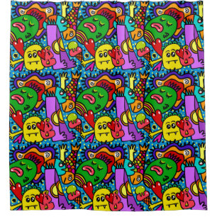 Super Fun Kids Doodle Creatures Blue Red Green