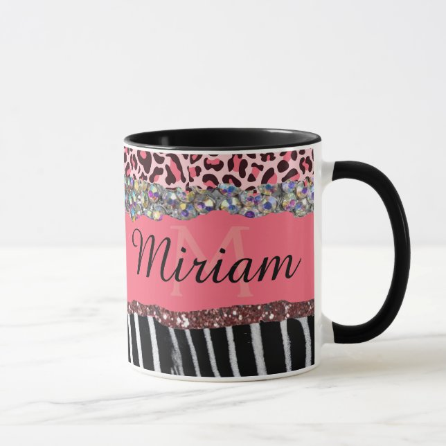 Super Girly Pink Glitter Exotic Leopard Print  Mug (Right)