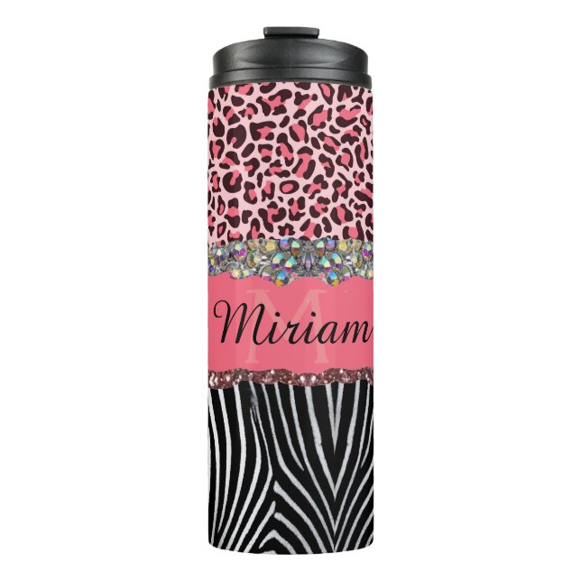 Super Girly Pink Glitter Exotic Leopard Print  Tri Thermal Tumbler (Front)