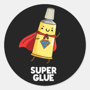 Super Glue Funny Super Hero Pun Dark BG Classic Round Sticker