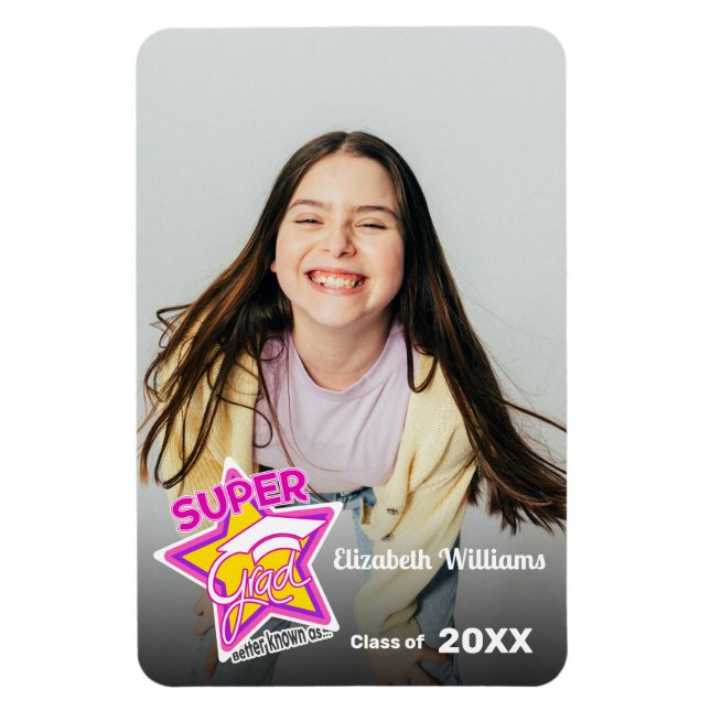 Super Grad Pink - Editable Graduation  Magnet (Vertical)