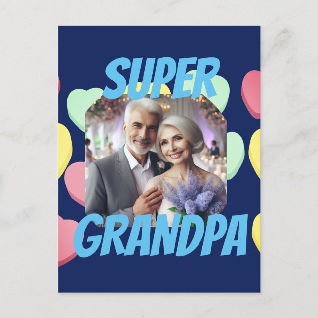 Super Grandpa | Custom Message, Photo and Names Holiday Postcard (Front)