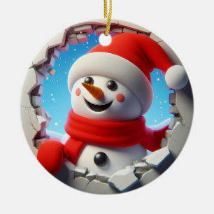 Super Happy Holidays Christmas Snowman Bursting Ceramic Ornament