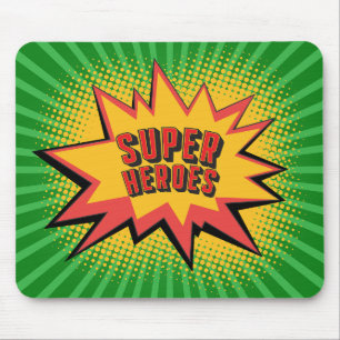 SUPER HERO BOOM, GREEN BACKGROUND  MOUSE PAD
