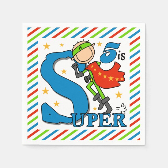 Super Hero Boy 5th Birthday Paper Napkins (Front)
