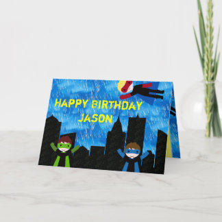 Super Hero Boys Bithday Party Card