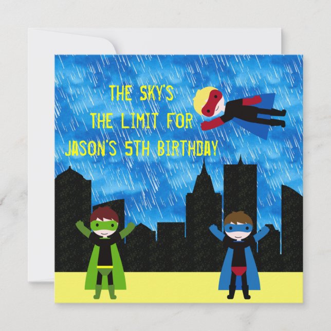 Super Hero Boys Bithday Party Invitation (Front)