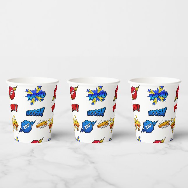 Super Hero Cartoon Caption Emotes and Actions Paper Cups (Multi)