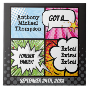 Super Hero Comic Book Adoption, Family Gift Tile