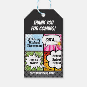 Super Hero Comic Book Adoption, Party Favour Gift Tags