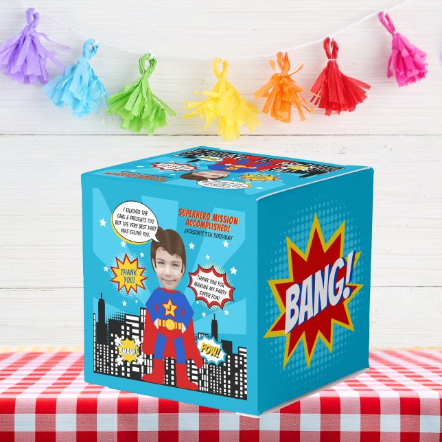 Super Hero Comic Style Boy Birthday Photo Favor Box (Creator Uploaded)