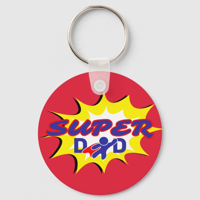 Super Hero Dad Comic Book Father's Day  Keychain (Front)